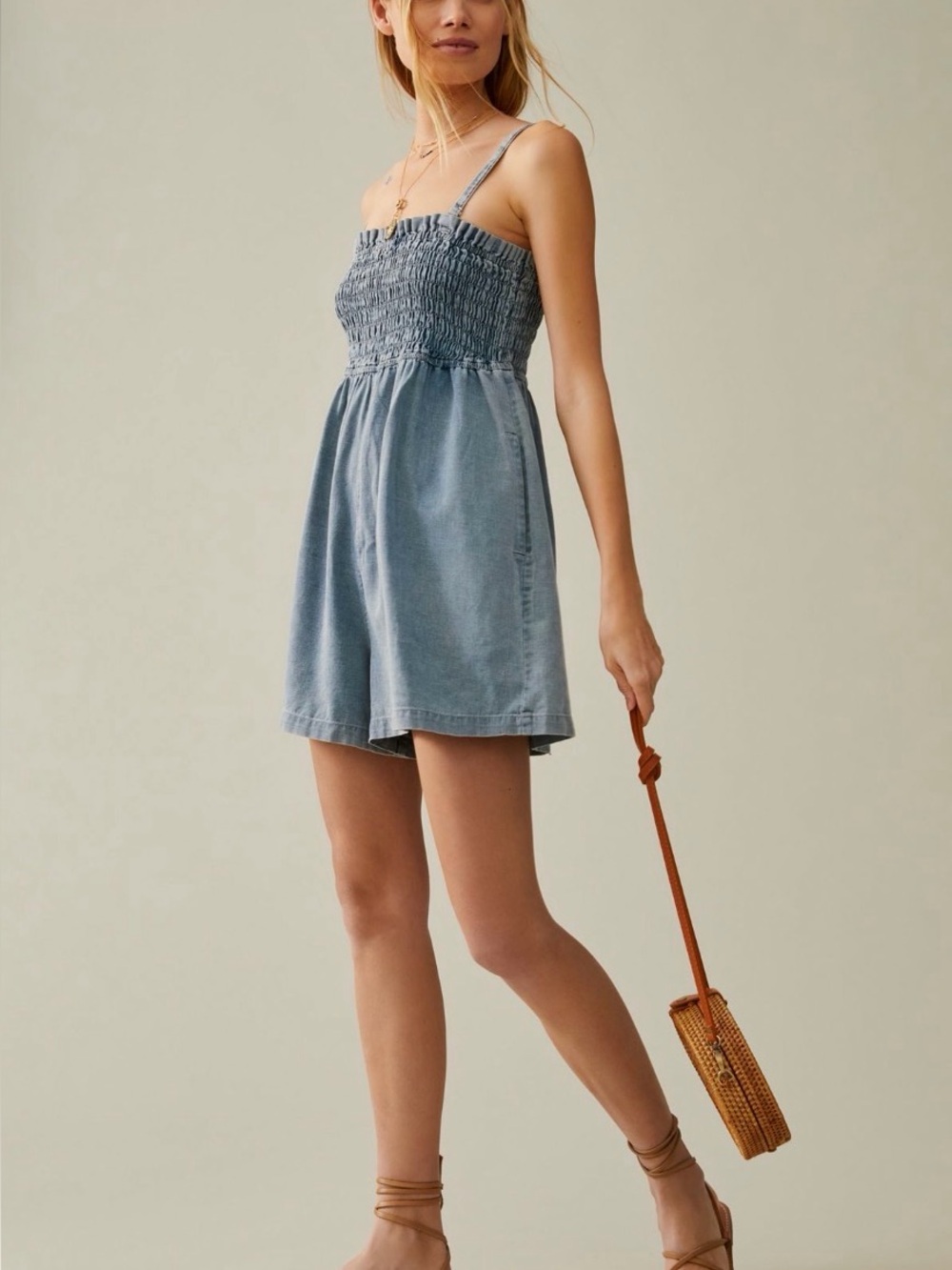 Pilcro smocked chambray romper small